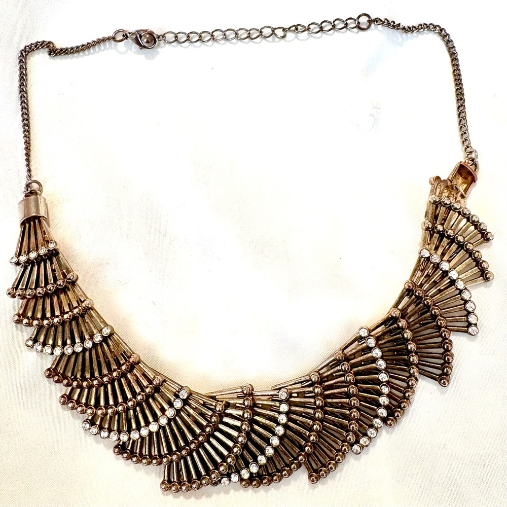 Vintage Fan Panel Necklace, Articulated Numbered Construction, mixed metals - Picture 2 of 7